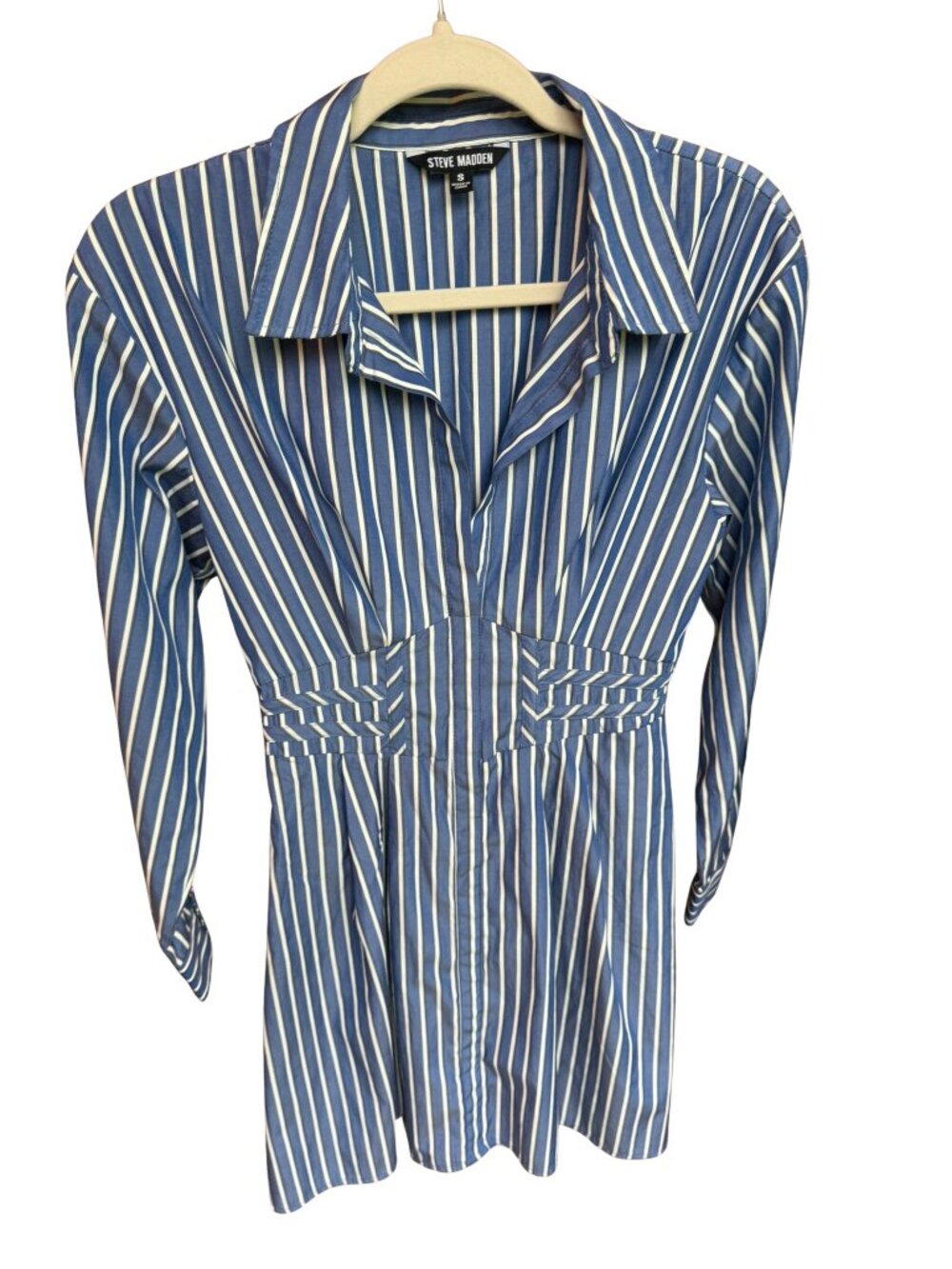 Steve Madden Blue White Striped Shirt Dress Small Collared Tunic